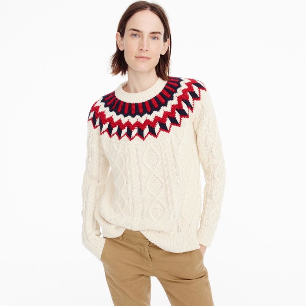 J.Crew Cable Knit Sweater with Fair Isle
